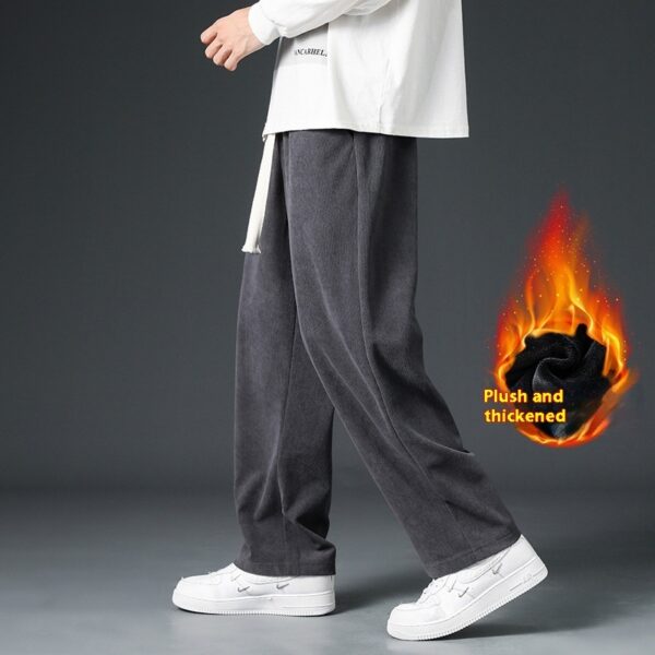 Men's FallWinter Fleece-lined Casual Trousers Wide Leg - Image 8