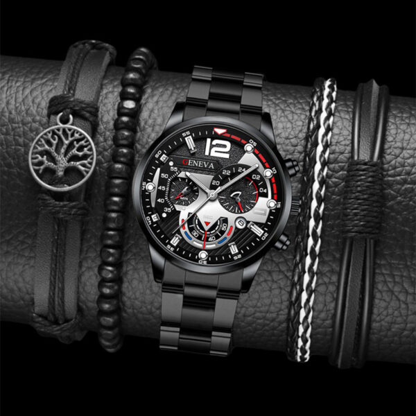 2pcs Men's New Popular Steel Strip Fashion Business Three Eye Quartz Watch Bracelet Set Valentine's Day Gifts - Image 5