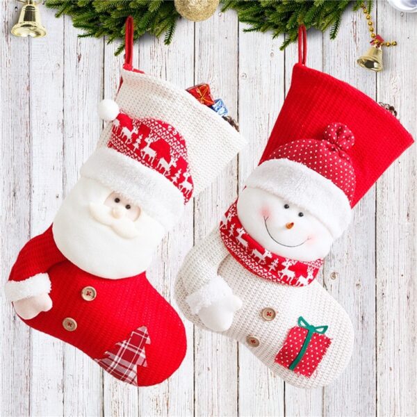 Large Red White Knitted Christmas Stocking Santa Claus Fireplace Decor Socks Xmas Gift Bags Candy Holder Decor For Home - Image 10