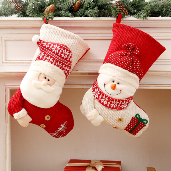 Large Red White Knitted Christmas Stocking Santa Claus Fireplace Decor Socks Xmas Gift Bags Candy Holder Decor For Home - Image 8