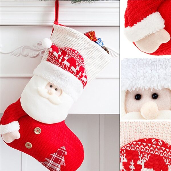 Large Red White Knitted Christmas Stocking Santa Claus Fireplace Decor Socks Xmas Gift Bags Candy Holder Decor For Home - Image 9