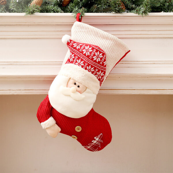 Large Red White Knitted Christmas Stocking Santa Claus Fireplace Decor Socks Xmas Gift Bags Candy Holder Decor For Home - Image 5