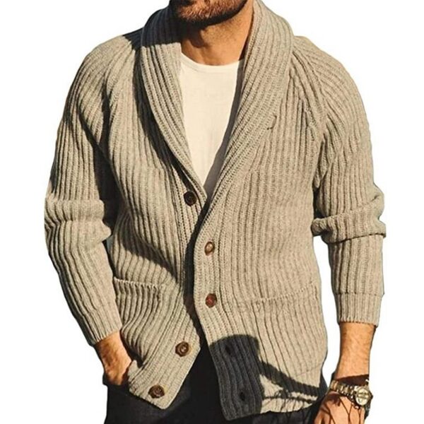 Men's Lapel Knitting Cardigan Fashion Button Sweater With Pockets Outwear Long Sleeve Top Spring Fall - Image 3