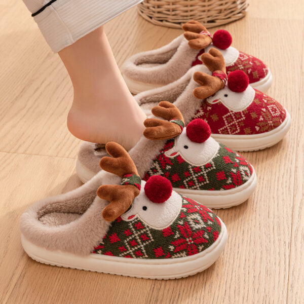 Cute Christmas Elk Plush Slippers Winter Ins Fashion Non-slip Floor Bedroom Home Slippers For Women Fuzzy House Shoes - Image 8