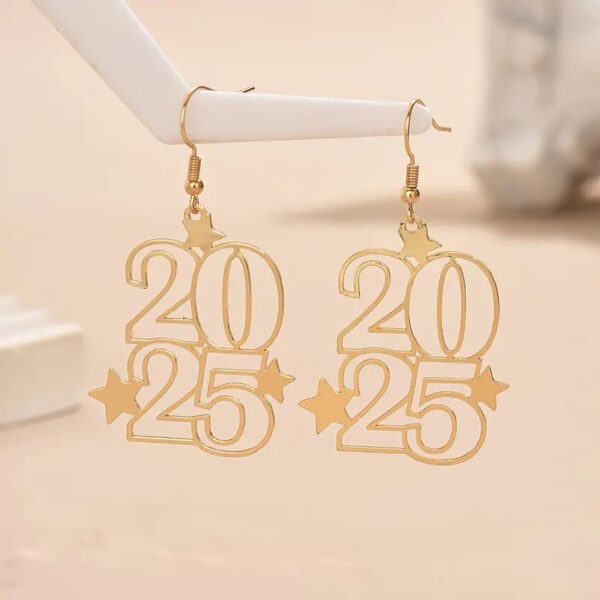 New Creative Gloden Number 2025 Dangle Earrings For Women Fashion Jewelry New Year Earring For Party - Image 4