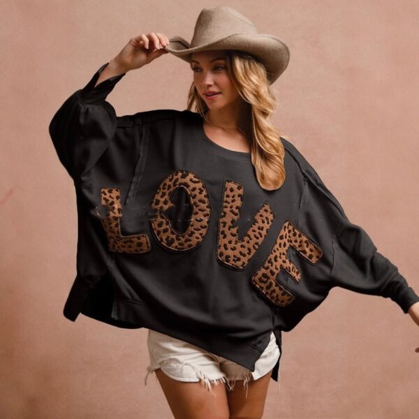 Women's Letter Embroidery Stitching Sweater Loose Casual Top - Image 5