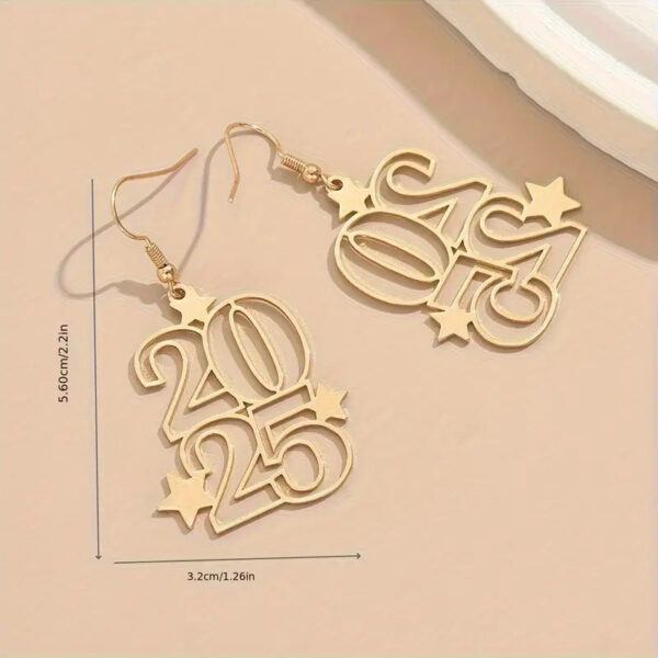 New Creative Gloden Number 2025 Dangle Earrings For Women Fashion Jewelry New Year Earring For Party - Image 3