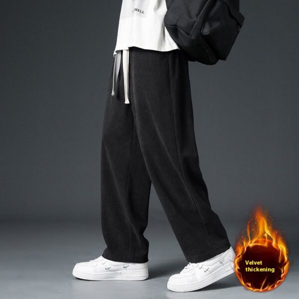 Men's FallWinter Fleece-lined Casual Trousers Wide Leg - Image 4