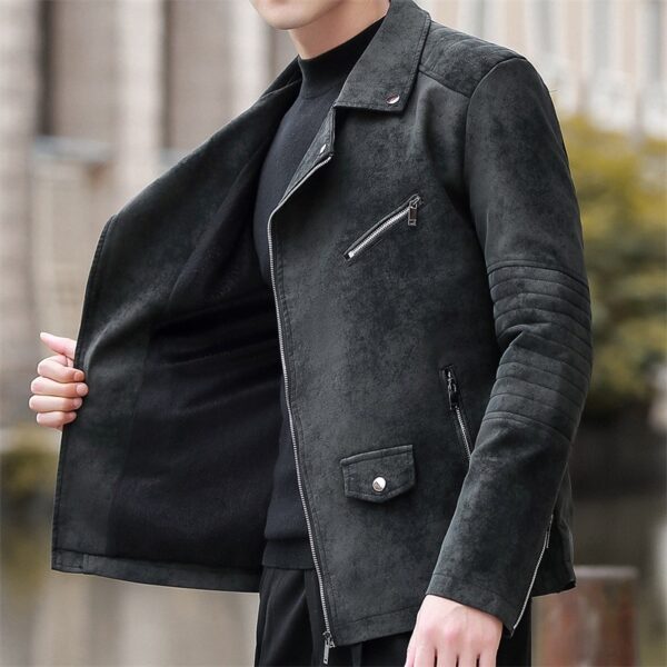 Fashion Velvet Padded Leather Coat Men's Suit Collar - Image 5