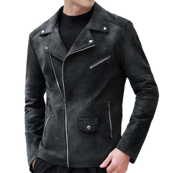 Fashion Velvet Padded Leather Coat Men's Suit Collar - Image 3