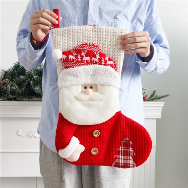 Large Red White Knitted Christmas Stocking Santa Claus Fireplace Decor Socks Xmas Gift Bags Candy Holder Decor For Home - Image 7