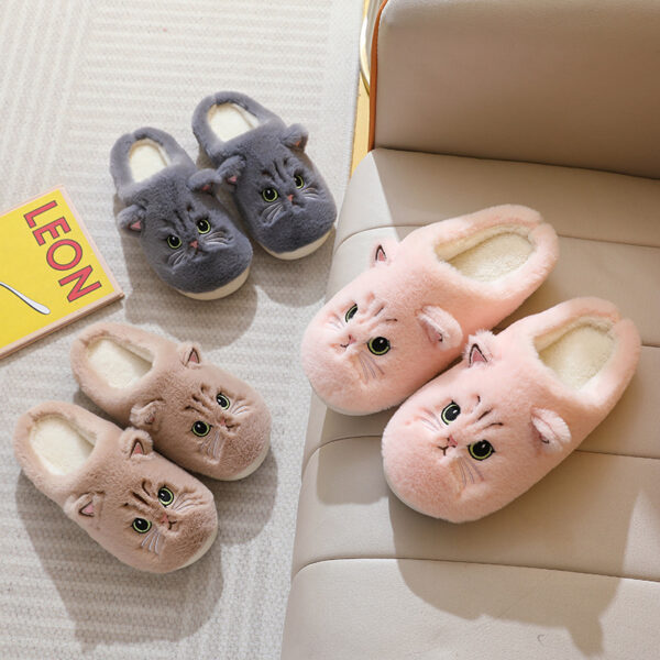 Cute Cat Plush Slippers Winter Warm Floor Bedroom Home Slippers For Couple Non-slip House Shoes Women Men - Image 4