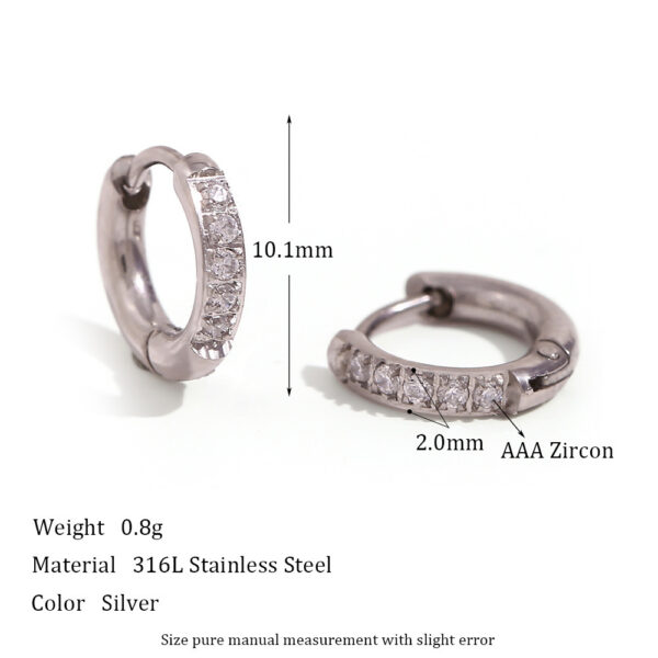 Women's Fashion Titanium Steel Rounded Edge Zircon Earrings - Image 5