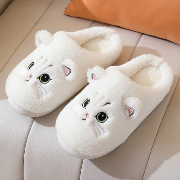 Cute Cat Plush Slippers Winter Warm Floor Bedroom Home Slippers For Couple Non-slip House Shoes Women Men - Image 2