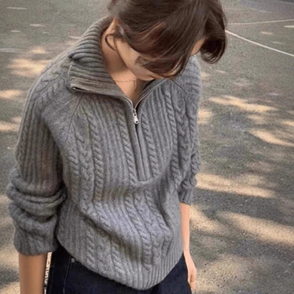 Elegant Lapel Twist Design Loose Casual Sweater Women - Image 6