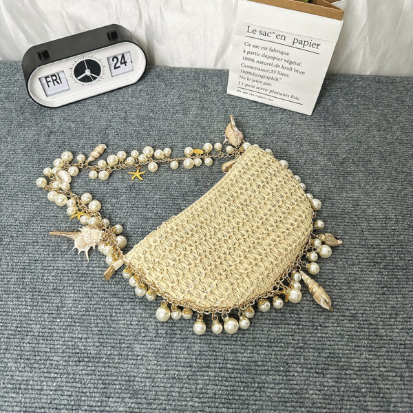 Summer Seaside Holiday Pearl Conch Straw Bag - Image 6