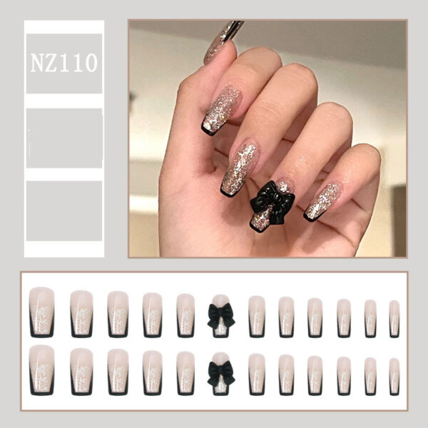 Black Edge French Style Bow Nail Sticker Detachable - Image 4