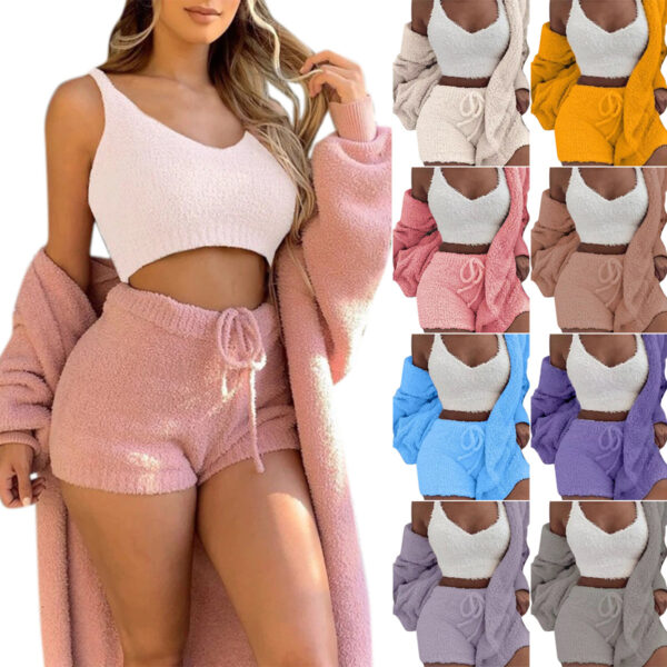 3pcs Womens Clothing Long Sleeve Crop Tank Top And Drawstring Shorts Pajama Set - Image 10