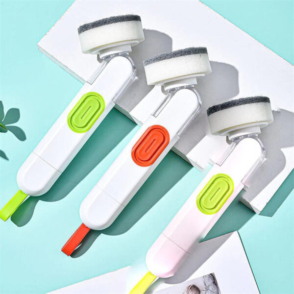 Multi-Functional Long-Handle Liquid-Filled Cleaning Brush Washing Up Brushes With Liquid Dispenser Two Replacement Heads For Kitchen Cleaning Brush Gadgets - Image 7