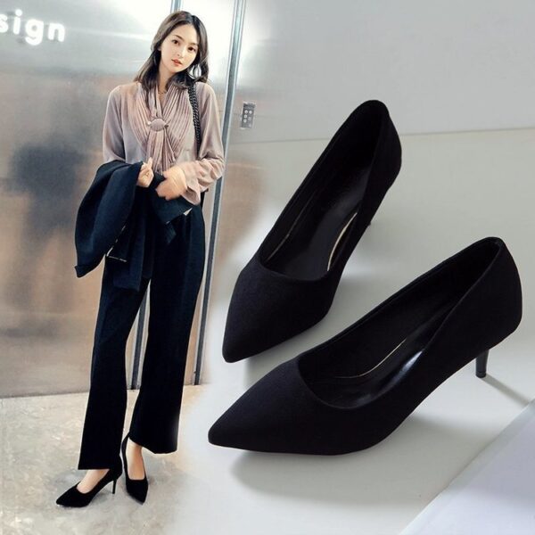 Black Suede High Heels Women's Stiletto Ceremonial Shoes - Image 4