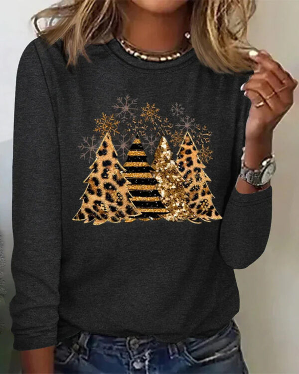 European And American Women's Printed Round Neck Long-sleeved T-shirt