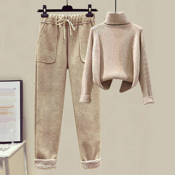 Lamb Wool Fur Sweater Casual Pants Three Piece Set Fashion Suit Women - Image 4