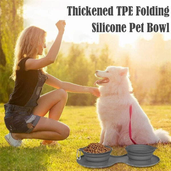 Rubber Foldable Double Bowl Pet Feeding Bowl Pets Supplies Dog Cat Bowls - Image 8